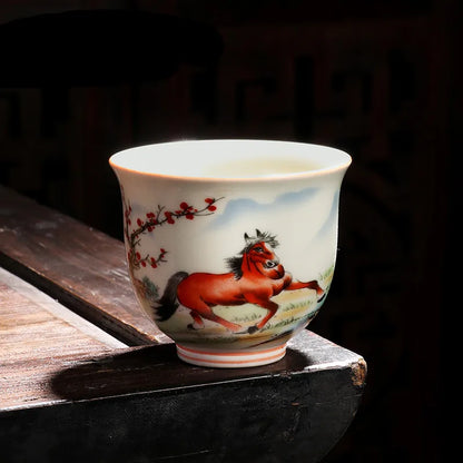 Retro Ceramic Teacup Hand Painted Flowers and Birds Small Tea Bowl Chinese Handmade Tea Set Accessories Customized Master Cup