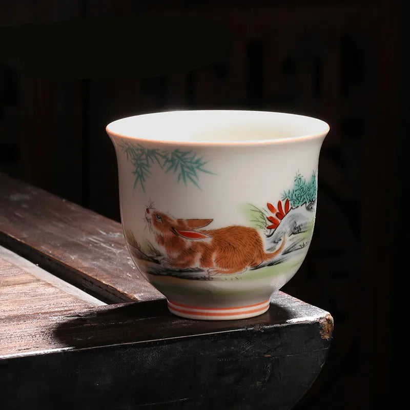 Retro Ceramic Teacup Hand Painted Flowers and Birds Small Tea Bowl Chinese Handmade Tea Set Accessories Customized Master Cup