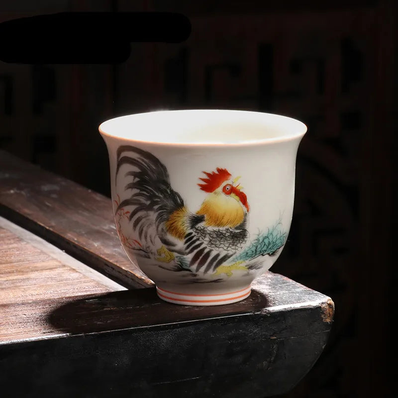 Retro Ceramic Teacup Hand Painted Flowers and Birds Small Tea Bowl Chinese Handmade Tea Set Accessories Customized Master Cup