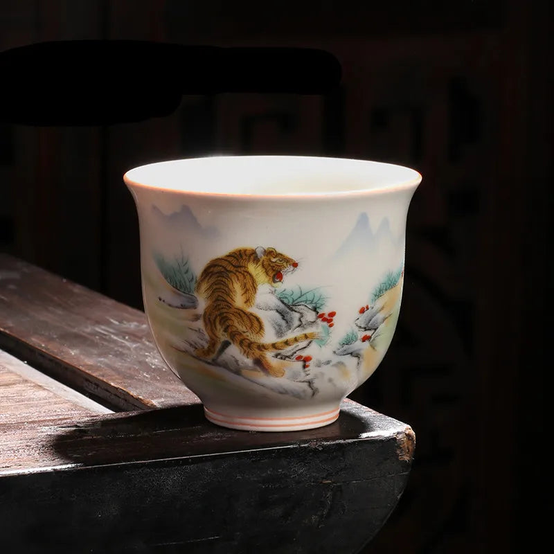 Retro Ceramic Teacup Hand Painted Flowers and Birds Small Tea Bowl Chinese Handmade Tea Set Accessories Customized Master Cup