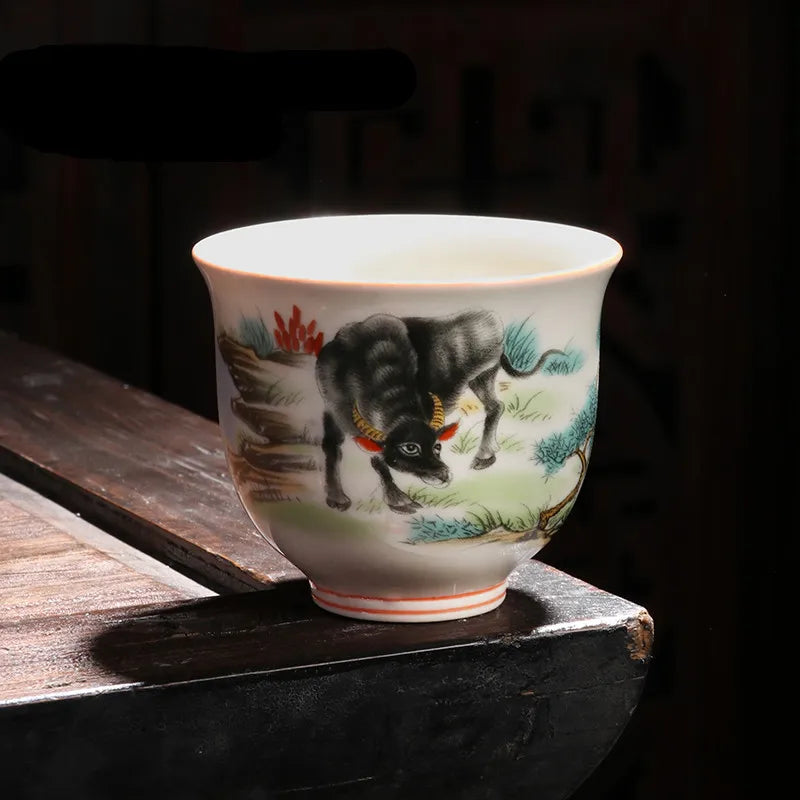 Retro Ceramic Teacup Hand Painted Flowers and Birds Small Tea Bowl Chinese Handmade Tea Set Accessories Customized Master Cup