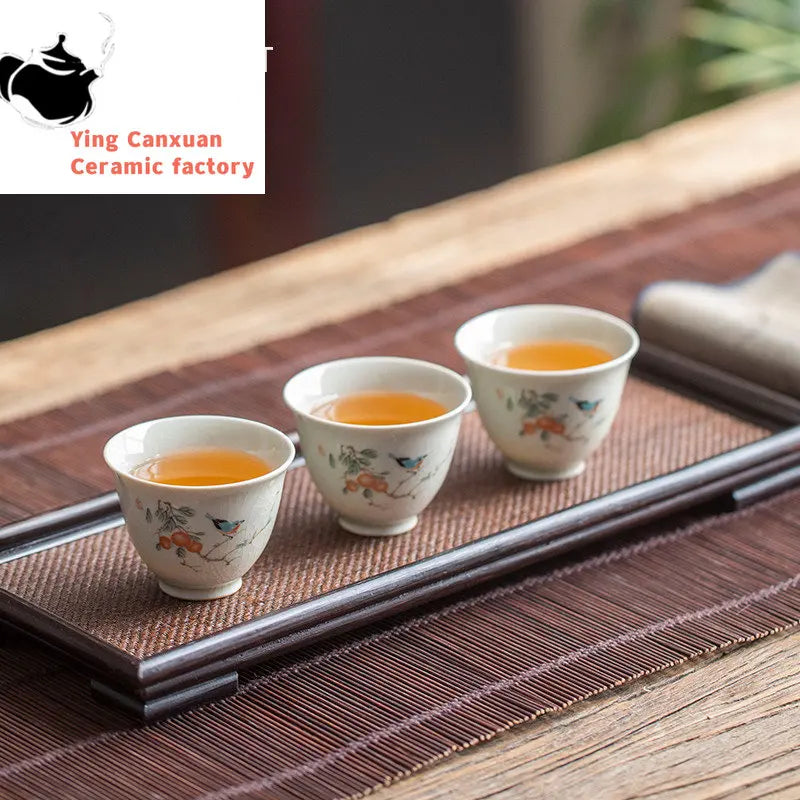 Retro Ceramic Teacup Portable Travel Meditation Cup Hand Painted Flower Pattern Tea Bowl Pu'er Master Cup Tea Set Accessories