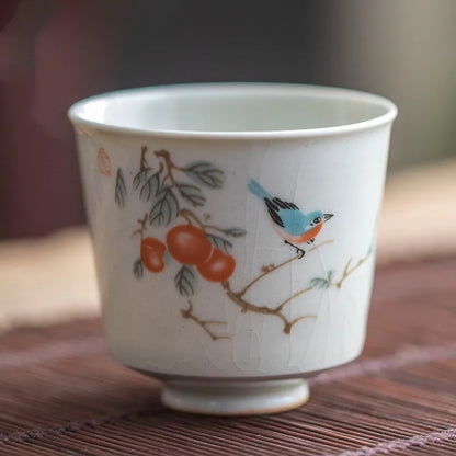 Retro Ceramic Teacup Portable Travel Meditation Cup Hand Painted Flower Pattern Tea Bowl Pu'er Master Cup Tea Set Accessories