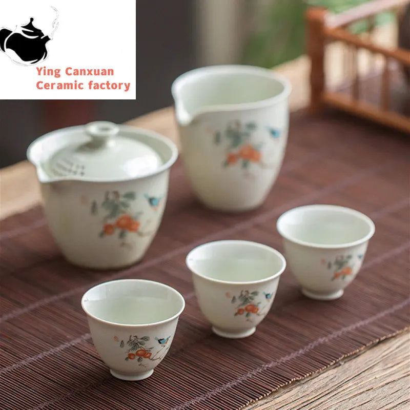 Retro Ceramic Teacup Portable Travel Meditation Cup Hand Painted Flower Pattern Tea Bowl Pu'er Master Cup Tea Set Accessories