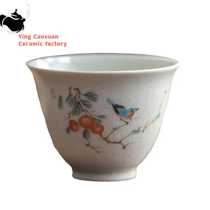 Retro Ceramic Teacup Portable Travel Meditation Cup Hand Painted Flower Pattern Tea Bowl Pu'er Master Cup Tea Set Accessories