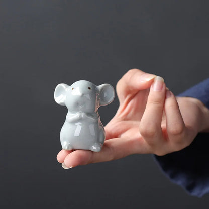 Retro Ceramics Mini Tea Pet Chinese Zodiac Animal Statue Tea Figurine Ornaments Desktop Crafts Tea Set Decoration Accessories