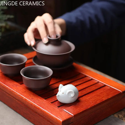 Retro Ceramics Mini Tea Pet Chinese Zodiac Animal Statue Tea Figurine Ornaments Desktop Crafts Tea Set Decoration Accessories