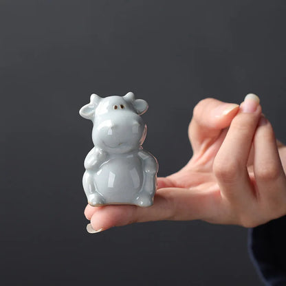 Retro Ceramics Mini Tea Pet Chinese Zodiac Animal Statue Tea Figurine Ornaments Desktop Crafts Tea Set Decoration Accessories