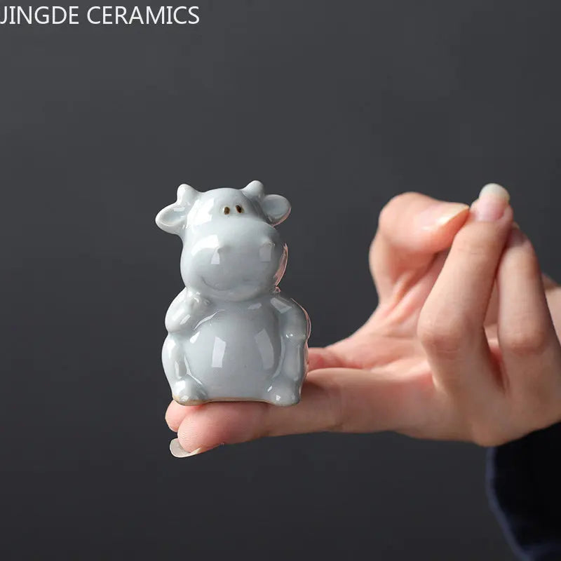 Retro Ceramics Mini Tea Pet Chinese Zodiac Animal Statue Tea Figurine Ornaments Desktop Crafts Tea Set Decoration Accessories