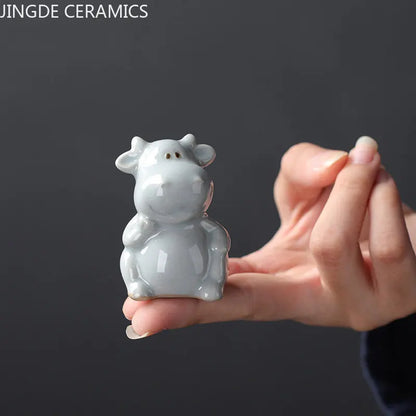 Retro Ceramics Mini Tea Pet Chinese Zodiac Animal Statue Tea Figurine Ornaments Desktop Crafts Tea Set Decoration Accessories