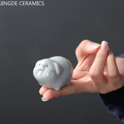 Retro Ceramics Mini Tea Pet Chinese Zodiac Animal Statue Tea Figurine Ornaments Desktop Crafts Tea Set Decoration Accessories