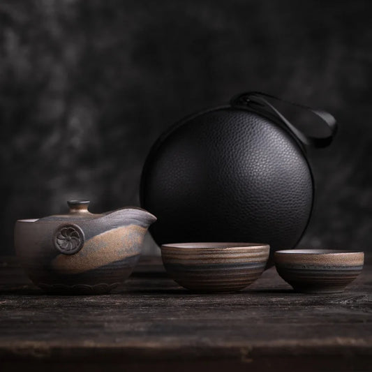 Retro Ceramics Teaware Suit Stoneware Kiln Change Teapot Chinese Tea Ceremony Travel Portable Tea Set 1 Pot and 2 Cups