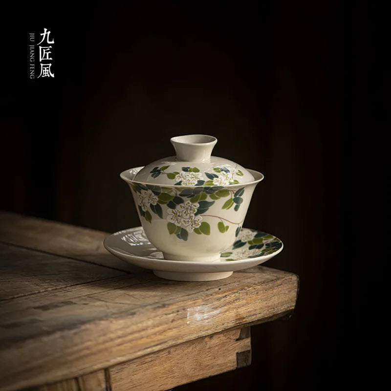 Retro Chinese Sancai Gaiwan Ceramic Teaware Tea Cups Tea Tureen Handmade Home Decor Gongfu Porcelain Tea Bowl Cup