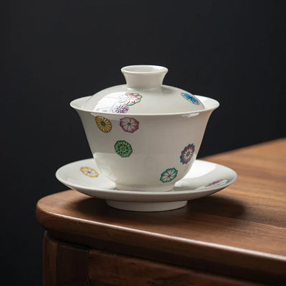 Retro Chinese Sancai Gaiwan Ceramic Teaware Tea Cups Tea Tureen Handmade Home Decor Gongfu Porcelain Tea Bowl Cup