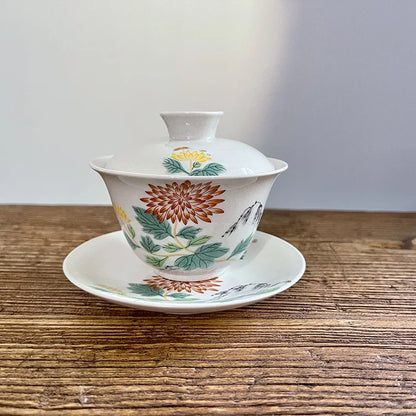 Retro Chinese Sancai Gaiwan Ceramic Teaware Tea Cups Tea Tureen Handmade Home Decor Gongfu Porcelain Tea Bowl Cup