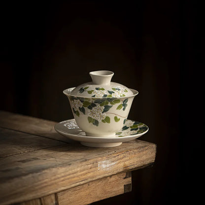 Retro Chinese Sancai Gaiwan Ceramic Teaware Tea Cups Tea Tureen Handmade Home Decor Gongfu Porcelain Tea Bowl Cup