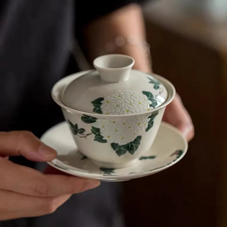 Retro Chinese Sancai Gaiwan Ceramic Teaware Tea Cups Tea Tureen Handmade Home Decor Gongfu Porcelain Tea Bowl Cup
