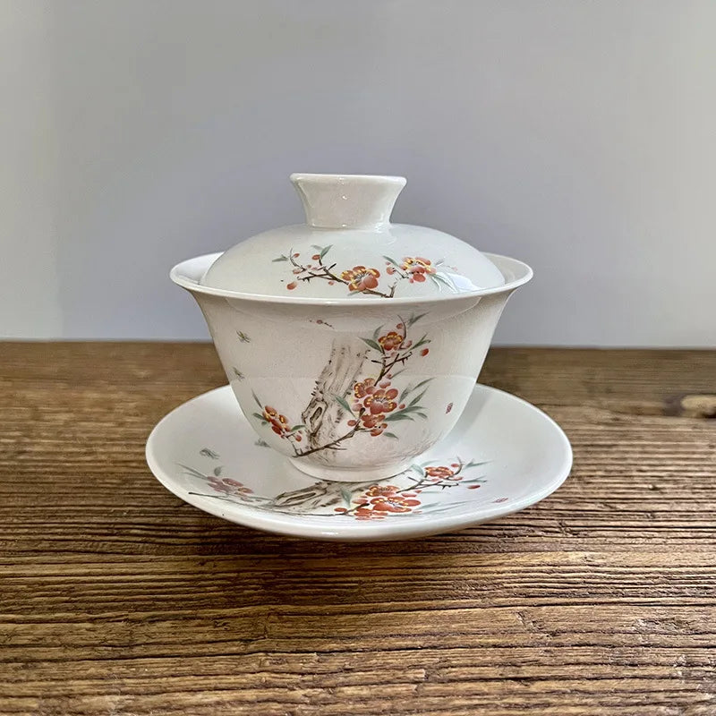 Retro Chinese Sancai Gaiwan Ceramic Teaware Tea Cups Tea Tureen Handmade Home Decor Gongfu Porcelain Tea Bowl Cup