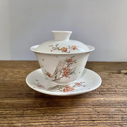 Retro Chinese Sancai Gaiwan Ceramic Teaware Tea Cups Tea Tureen Handmade Home Decor Gongfu Porcelain Tea Bowl Cup