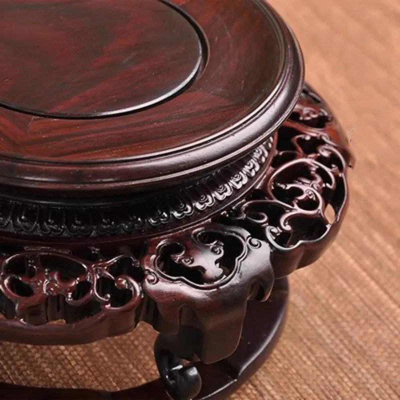 Retro Circular Vase for Buddha Statue, Incense Table Base, Solid Wood Bracket, Nostalgic Retro Vase, Red Wood Bracket