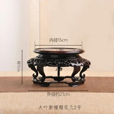 Retro Circular Vase for Buddha Statue, Incense Table Base, Solid Wood Bracket, Nostalgic Retro Vase, Red Wood Bracket