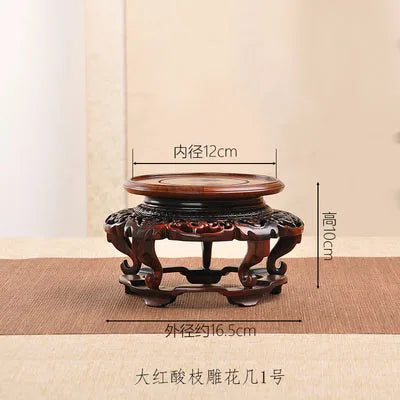 Retro Circular Vase for Buddha Statue, Incense Table Base, Solid Wood Bracket, Nostalgic Retro Vase, Red Wood Bracket