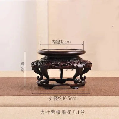 Retro Circular Vase for Buddha Statue, Incense Table Base, Solid Wood Bracket, Nostalgic Retro Vase, Red Wood Bracket