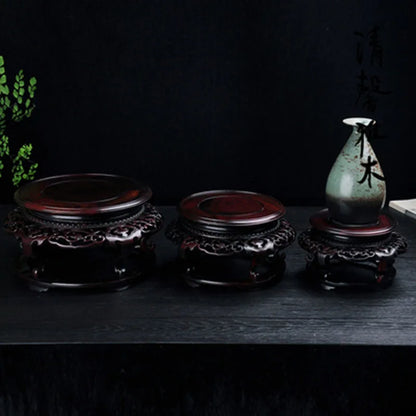 Retro Circular Vase for Buddha Statue, Incense Table Base, Solid Wood Bracket, Nostalgic Retro Vase, Red Wood Bracket
