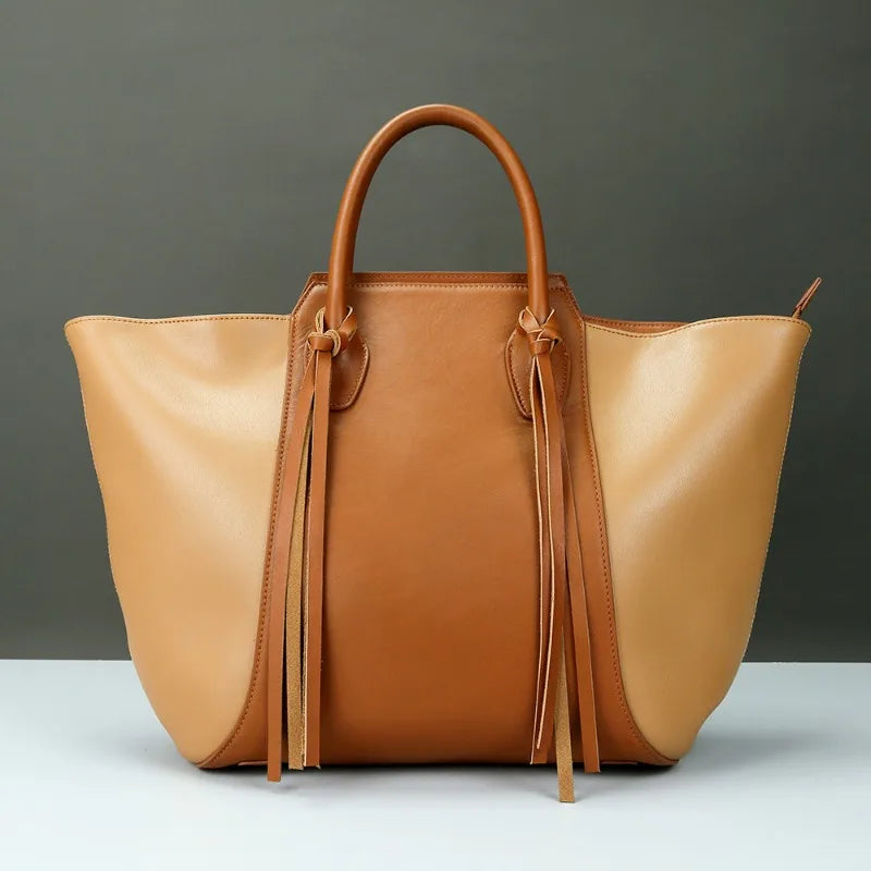 Retro Color Matching Tassel Tote Bag Women Large Capacity Practical Shopping Travel Bags Autumn Winter Luxury Bolsos Mujer