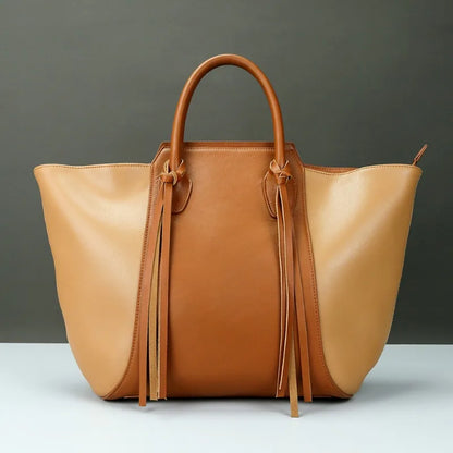 Retro Color Matching Tassel Tote Bag Women Large Capacity Practical Shopping Travel Bags Autumn Winter Luxury Bolsos Mujer