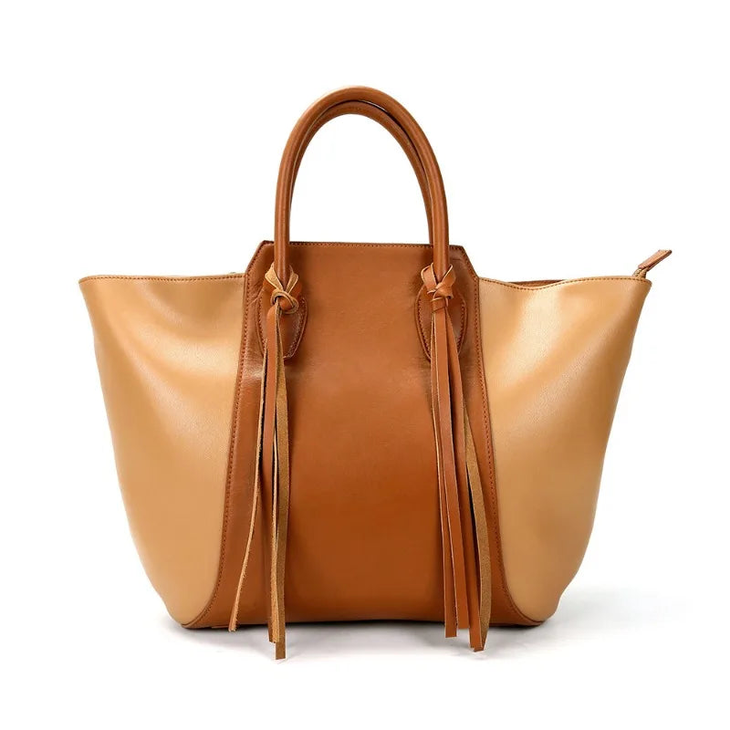 Retro Color Matching Tassel Tote Bag Women Large Capacity Practical Shopping Travel Bags Autumn Winter Luxury Bolsos Mujer