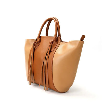 Retro Color Matching Tassel Tote Bag Women Large Capacity Practical Shopping Travel Bags Autumn Winter Luxury Bolsos Mujer