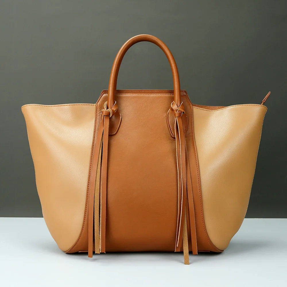Retro Color Matching Tassel Tote Bag Women Large Capacity Practical Shopping Travel Bags Autumn Winter Luxury Bolsos Mujer