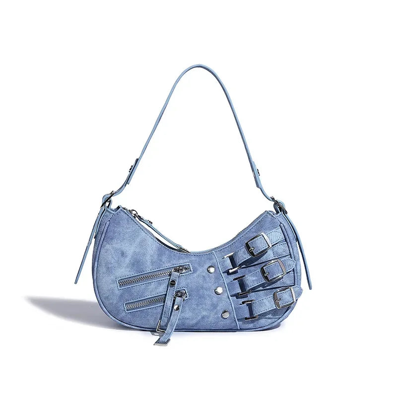 Retro Denim 2024 New Women's Fashion Versatile Underarm Shoulder Handbag Dumpling Bag