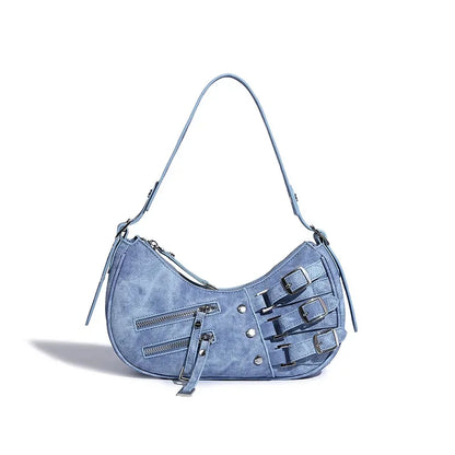 Retro Denim 2024 New Women's Fashion Versatile Underarm Shoulder Handbag Dumpling Bag