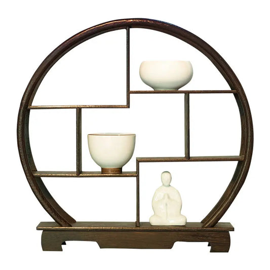 Retro Display Shelf for Decorative Figurine Statues Wood Storage Rack Stand Ceramics Organizer Home Decoration