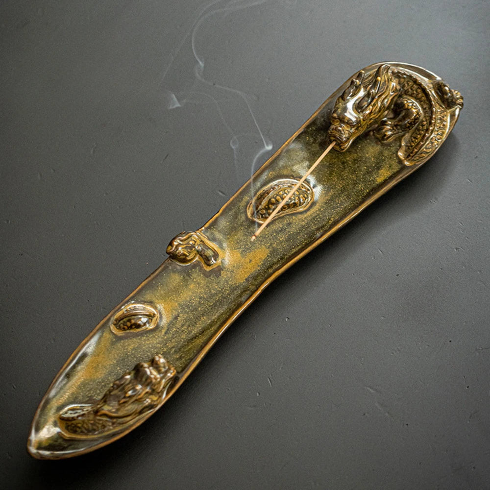 Retro Double Dargon Ceramic Line Incense Burner Creative Insert Aromatherapy Furnace Zen Censer Burner Holder Teaware Ornaments