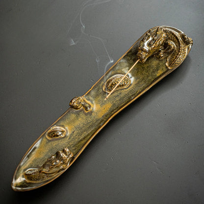 Retro Double Dargon Ceramic Line Incense Burner Creative Insert Aromatherapy Furnace Zen Censer Burner Holder Teaware Ornaments
