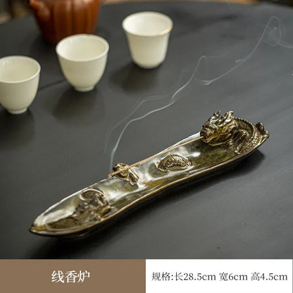 Retro Double Dargon Ceramic Line Incense Burner Creative Insert Aromatherapy Furnace Zen Censer Burner Holder Teaware Ornaments