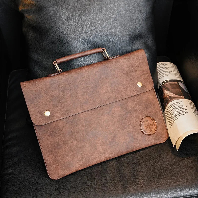 Retro Fashion Men Hand Ultra-Thin Document Briefcase Casual Trendy Small Bag For Male