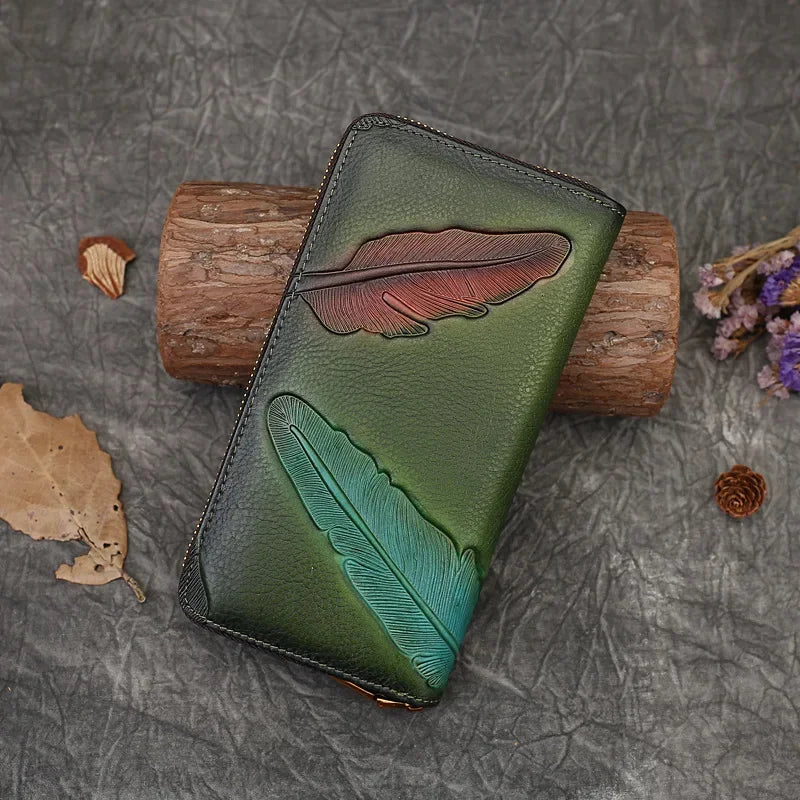 Retro Fashion Women's Wallets 2024 New Long Women Wallet Luxury Card Holder Embossed Handmade Phone Clutch Money Bag For Ladies