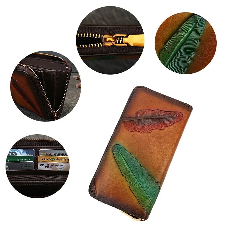 Retro Fashion Women's Wallets 2024 New Long Women Wallet Luxury Card Holder Embossed Handmade Phone Clutch Money Bag For Ladies