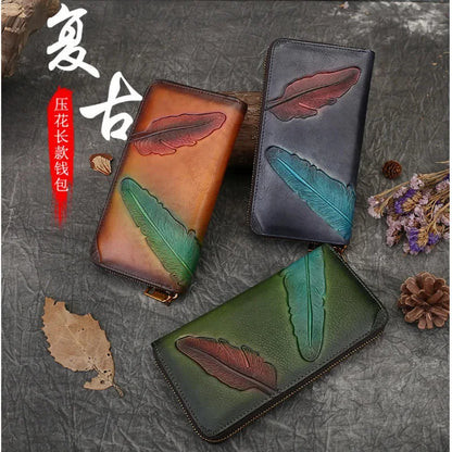 Retro Fashion Women's Wallets 2024 New Long Women Wallet Luxury Card Holder Embossed Handmade Phone Clutch Money Bag For Ladies