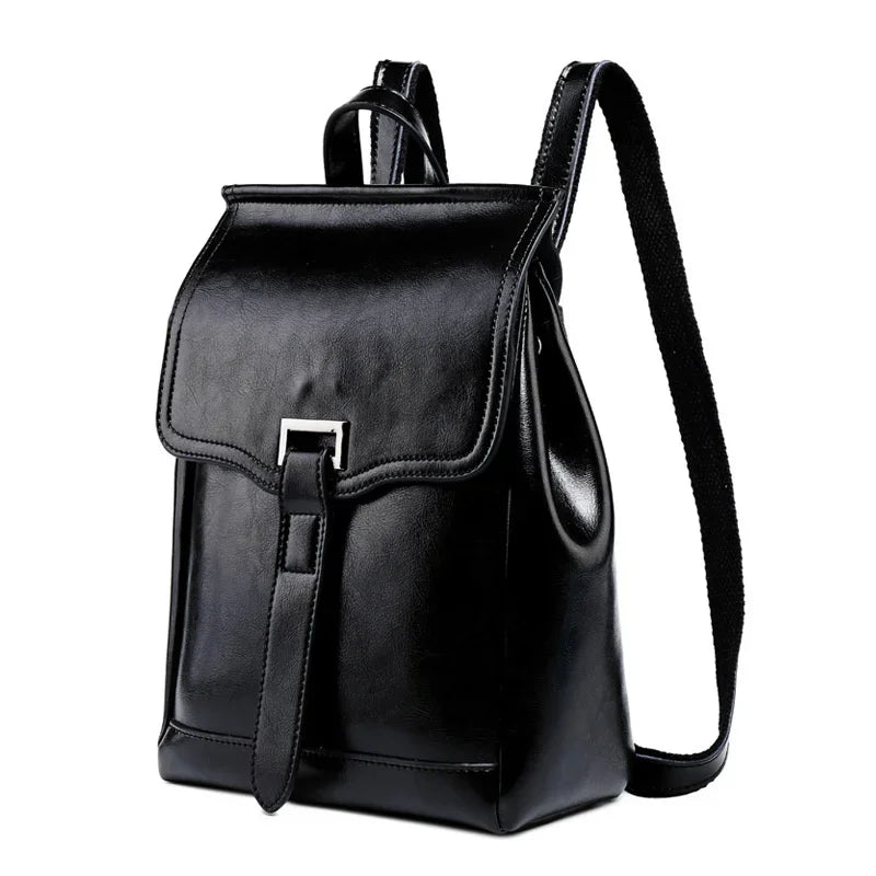 Retro Genuine Cow Backpack For Women Oil Wax Leather Travel Ladies Shoulder Bag Fashion Teenager Girls Small Schoolbag