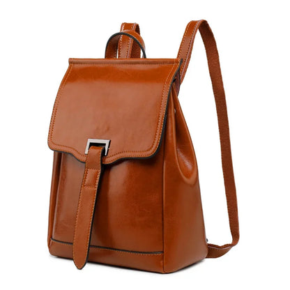 Retro Genuine Cow Backpack For Women Oil Wax Leather Travel Ladies Shoulder Bag Fashion Teenager Girls Small Schoolbag