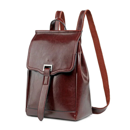 Retro Genuine Cow Backpack For Women Oil Wax Leather Travel Ladies Shoulder Bag Fashion Teenager Girls Small Schoolbag