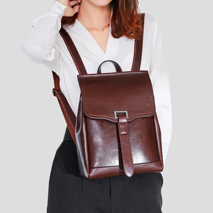 Retro Genuine Cow Backpack For Women Oil Wax Leather Travel Ladies Shoulder Bag Fashion Teenager Girls Small Schoolbag