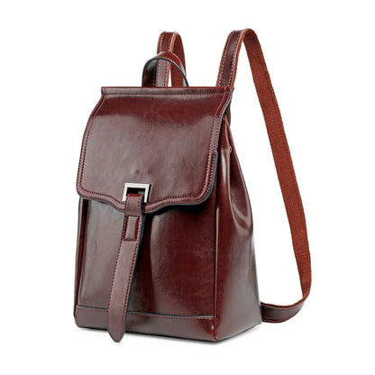 Retro Genuine Cow Backpack For Women Oil Wax Leather Travel Ladies Shoulder Bag Fashion Teenager Girls Small Schoolbag