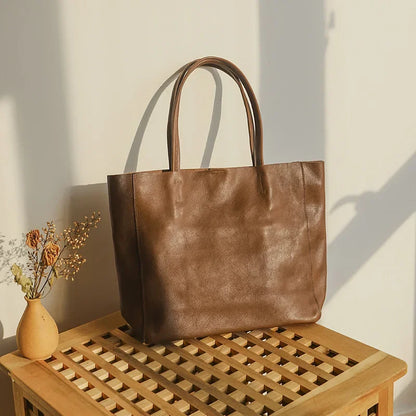 Retro Genuine Leather Bag for Women Soft Cowhide Large Capacity Commuter Tote 2024 New Ladies Casual Luxury Purses Clutches
