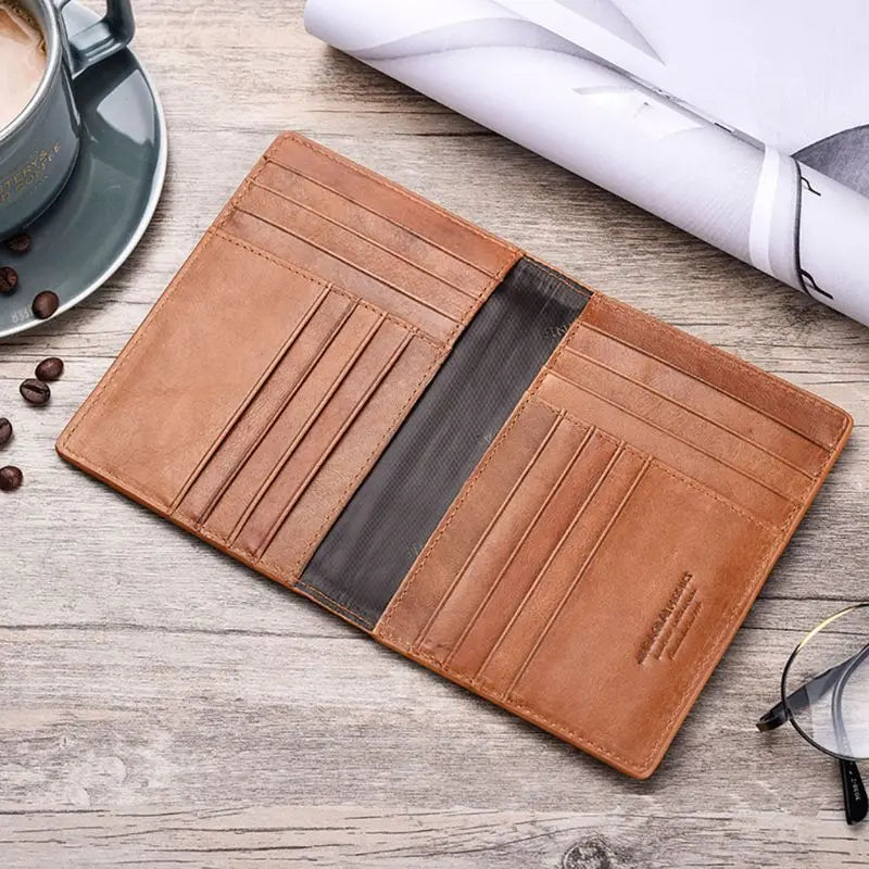 Retro Genuine Leather Cowhide Travel Passport ID Card Cover Holder Case Protector Organizer Wallet